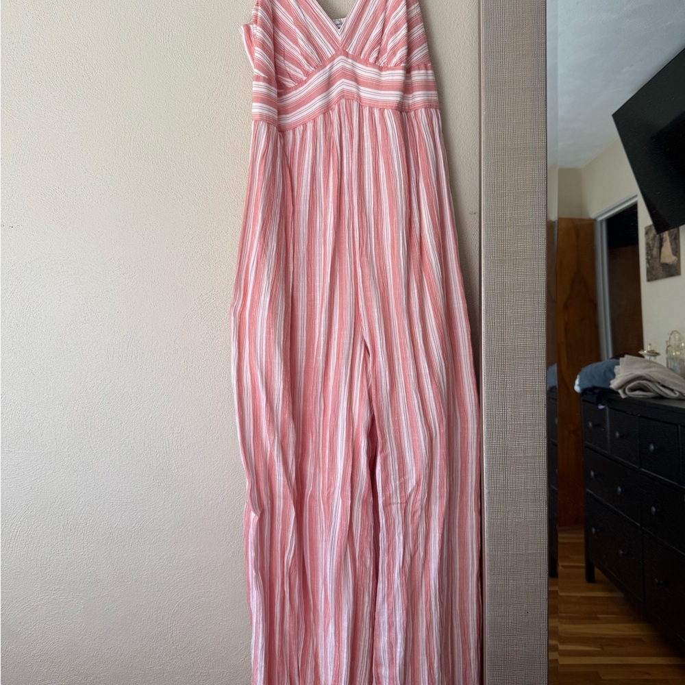 American Eagle Outfitters Pink and White Striped Jumpsuit
